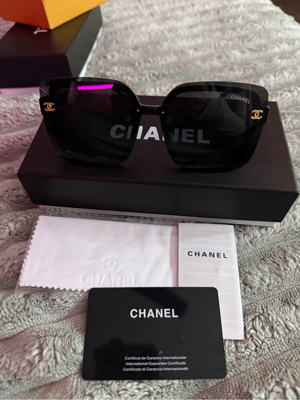 CHANEL Black Square Oversized Sunglasses with Gold CC Details
